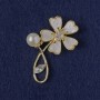 Brooch Flower White Pearlized Shell, Crystal, Bead, Golden Metal 33x51mm