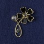 Brooch Flower Black Nacre, Crystal, Bead, Gold-tone Metal 33x51mm