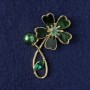 Brooch Flower Green Mother of Pearl, Crystal, Bead, Gold-tone Metal 33x51mm