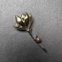 Brooch Magnolia Flower Gold and Silver Enamel, Gold Plated Rhinestones, Bead, Gold Tone Metal 29x65mm