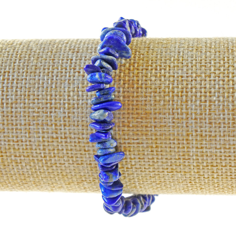 Lapis Lazuli Natural Stone Bead Bracelet, 7x2 mm Chips, Length 18 cm (stretch)