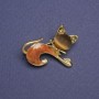 Brooch Cat brown cat’s eye, bronze pearl, golden metal 28x23mm