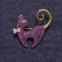 Brooch Cat Purple Pearlescent, Gold-Toned Metal 37×38mm