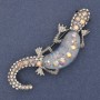 Brooch Lizard light blue aquamarine effect, white and pink rhinestones, silver-toned metal 24x71mm