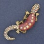 Brooch Lizard with pink rhinestones aquarium pink, white and pink rhinestones, golden metal 24x71mm