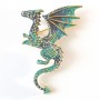 Brooch Dragon green enamel, golden metal 42x66mm