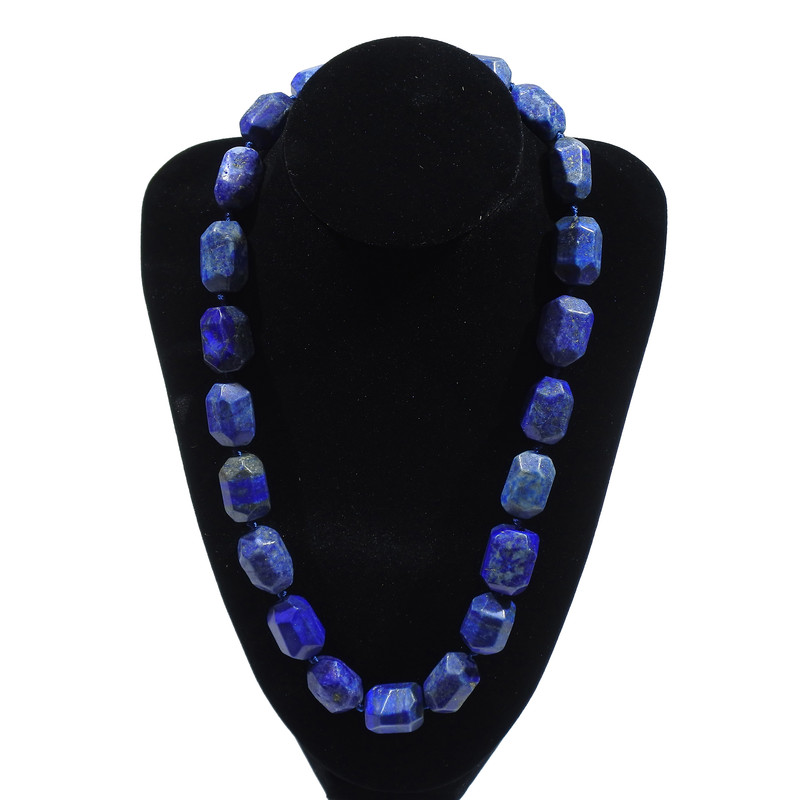 Lapis Lazuli Necklace Natural Stone Multistrand Diamond-cut Beads, 15×20 mm, diameter, length 52 cm
