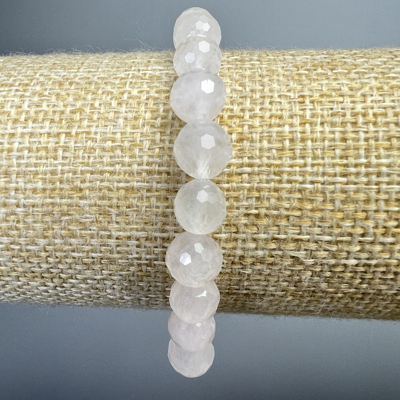 Bracelet Mountain Crystal Natural Stone Faceted Bead, 8mm diameter ±, length 18cm± (stretch)