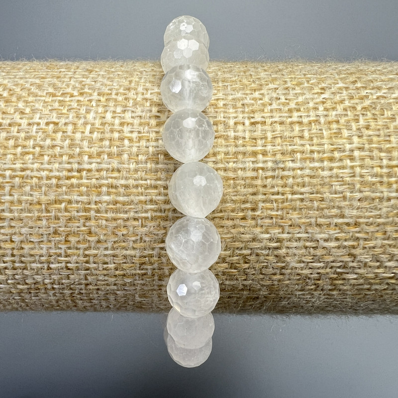 Bracelet Mountain Crystal Natural Stone Faceted Bead, 8mm diameter ±, length 18cm ± (stretch)