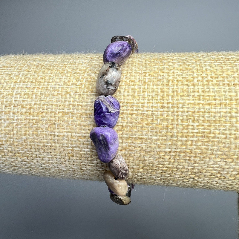 Charoite Bracelet natural stone faceted, diameter 9x11mm±, length 18cm± (stretch)