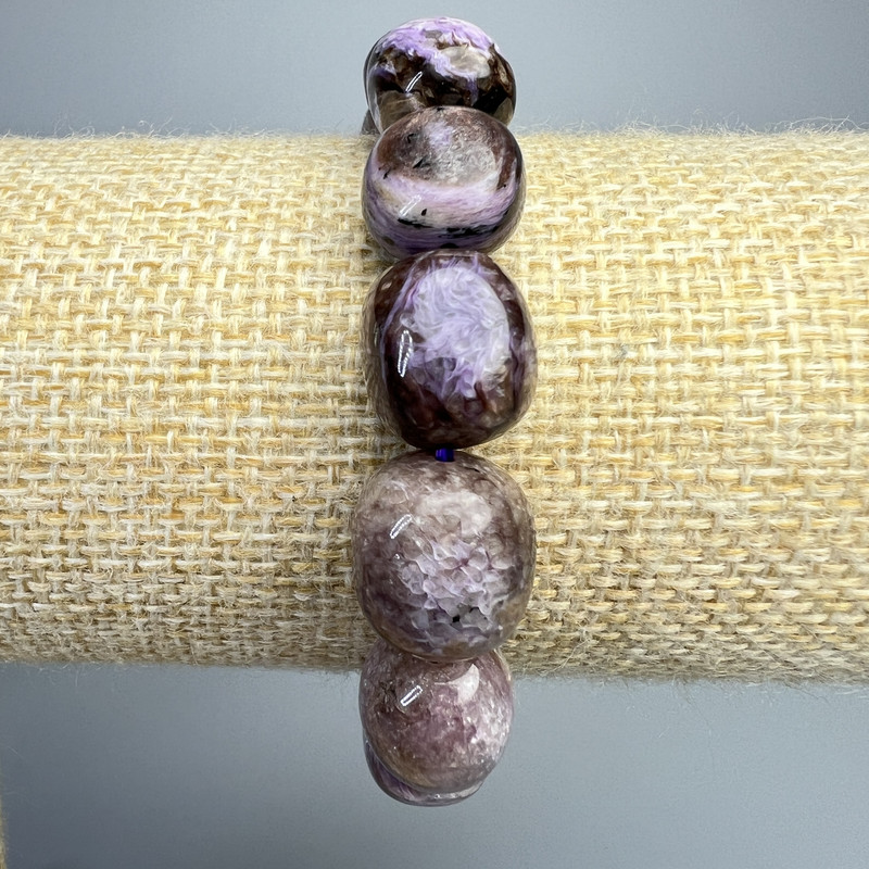 Charoite Bracelet, natural stone, large rondelle, diameter 12x14mm ±, length 18cm ± (stretch)