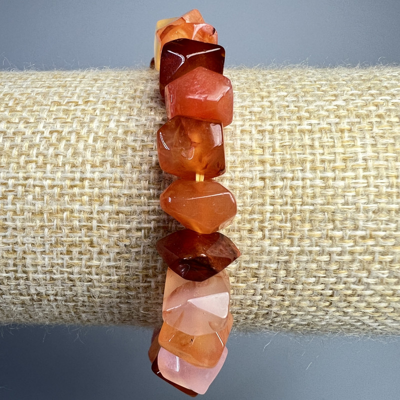 Bracelet Botswana Orange Natural Stone Faceted Rondelle, 10x7mm diameter, length 18cm ± (stretch)