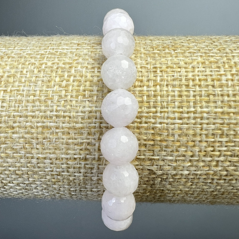 Bracelet White Quartz natural stone faceted ball, diameter 8mm±, length 18cm± (stretch)