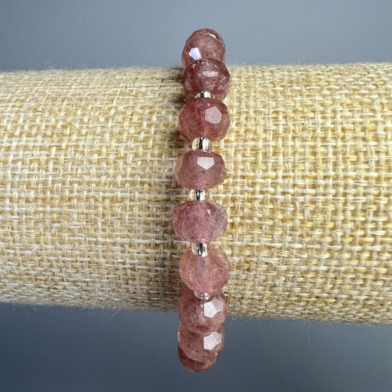 Strawberry Quartz Bracelet, natural stone faceted rondels, 8x6 mm, approx. 18 cm length, stretch</name