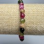 Bracelet Natural Tourmaline, faceted round beads, 6mm diameter, 18cm length, stretchy