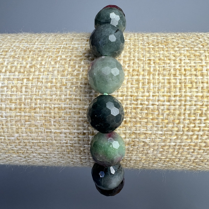 Bracelet Zoisite natural stone faceted bead, diameter 10mm±, length 18cm± (stretch)