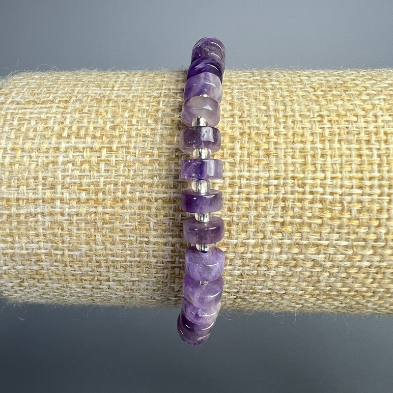 Amethyst Bracelet natural stone washer, diameter 6.5×3 mm, length 18 in (stretch) with beads