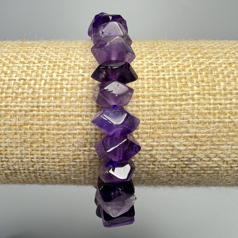 Bracelet Amethyst natural gemstone faceted rondelle, diameter 10×7mm±, length 18cm± (stretch)