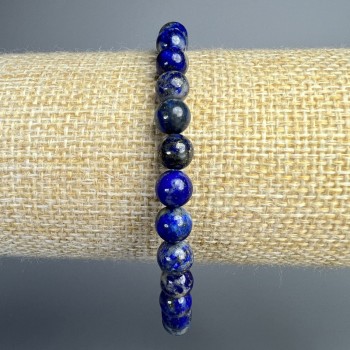 Bracelet Lapis Lazuli natural stone smooth round bead, diameter 6.5 mm ±, length 18 cm ± (stretch)