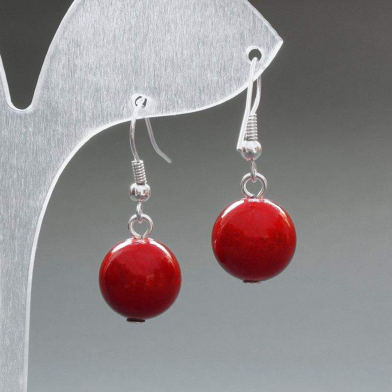 Earrings 'Coral' (raw) smooth bead, diameter 12mm±, length 33mm±