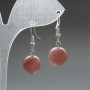 Earrings Strawberry Quartz natural stone smooth bead, diameter 12.5mm ±, length 33mm ±
