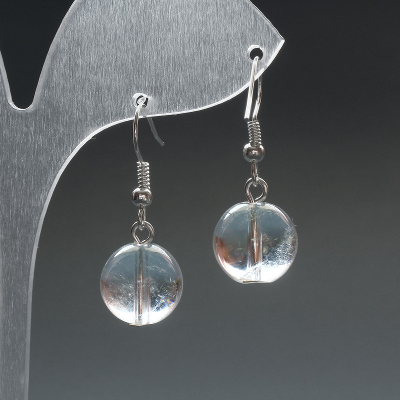 Earrings Mountain Crystal Natural Stone Smooth Bead, diameter 12.5mm±, length 33mm±