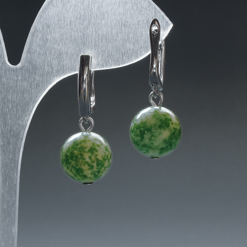 Mocha Agate Bead Earrings round ball 12.5 mm ± with English clasp, length 33 mm+
