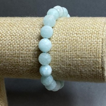 Angelite Bracelet Natural Stone Bead, Faceted Round 10 mm ±, Length 18 cm ± (stretch)