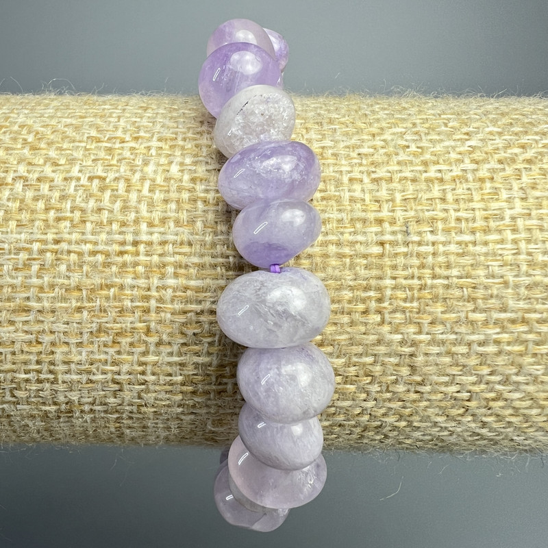 Bracelet Lavender Amethyst Natural Stone Faceted Beads, diameter 10x7mm +-, length 18cm+- (stretch)
