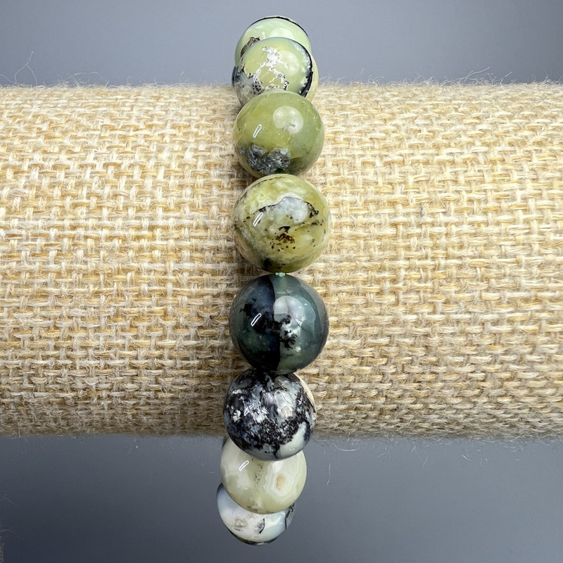 Bracelet Green Opal natural stone smooth bead, diameter 10mm±, length 18cm± (stretch)