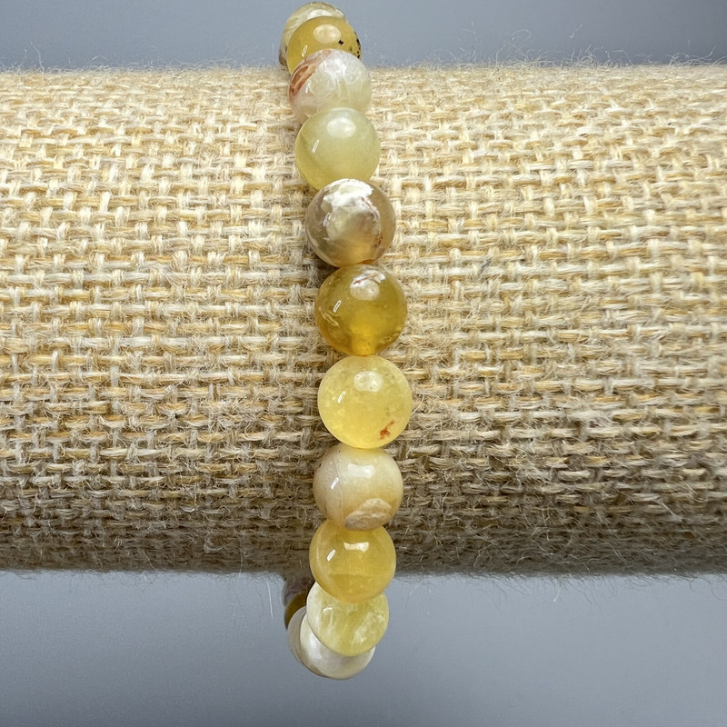 Bracelet Yellow Opal Natural Stone Smooth Bead, diameter 6.5mm±, length 18cm± (stretch)