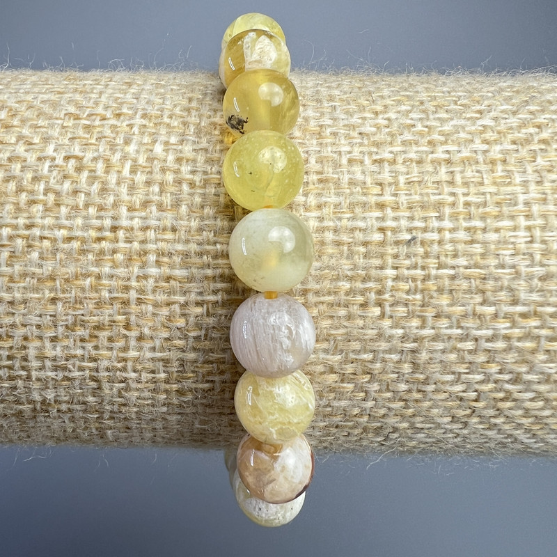 Bracelet Yellow Opal natural stone smooth bead, diameter 8mm+-, length 18cm+- (stretch)