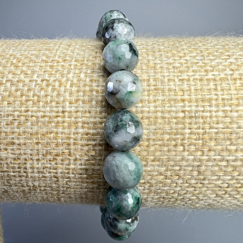 Lepidolite Bracelet, Natural Stone, Faceted Round Beads 8.5mm ±, Length 18cm ± (Stretch)