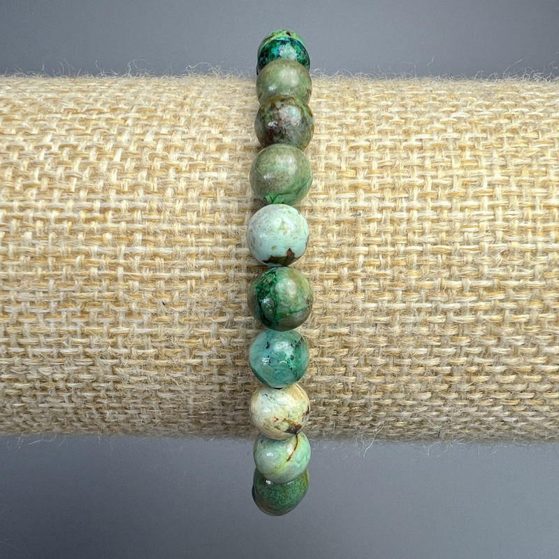 Chrysocolla Bracelet, natural stone, smooth beads, 6.5 mm diameter +/-, length 18 cm +/- (stretch)