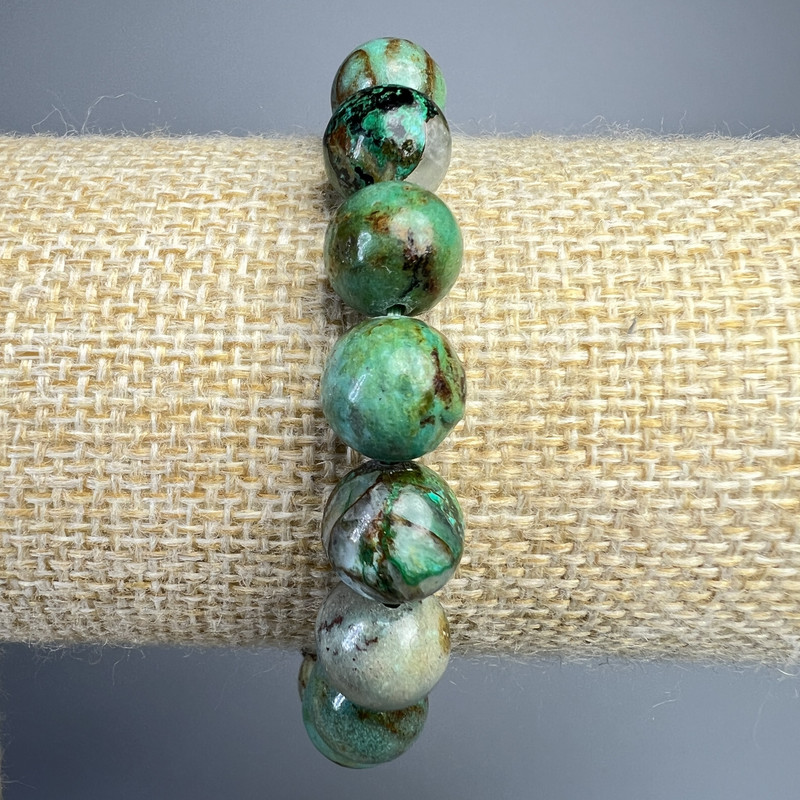 Chrysocolla Bracelet with Natural Stone, Smooth Beads, 10mm diameter, elastic length 18cm