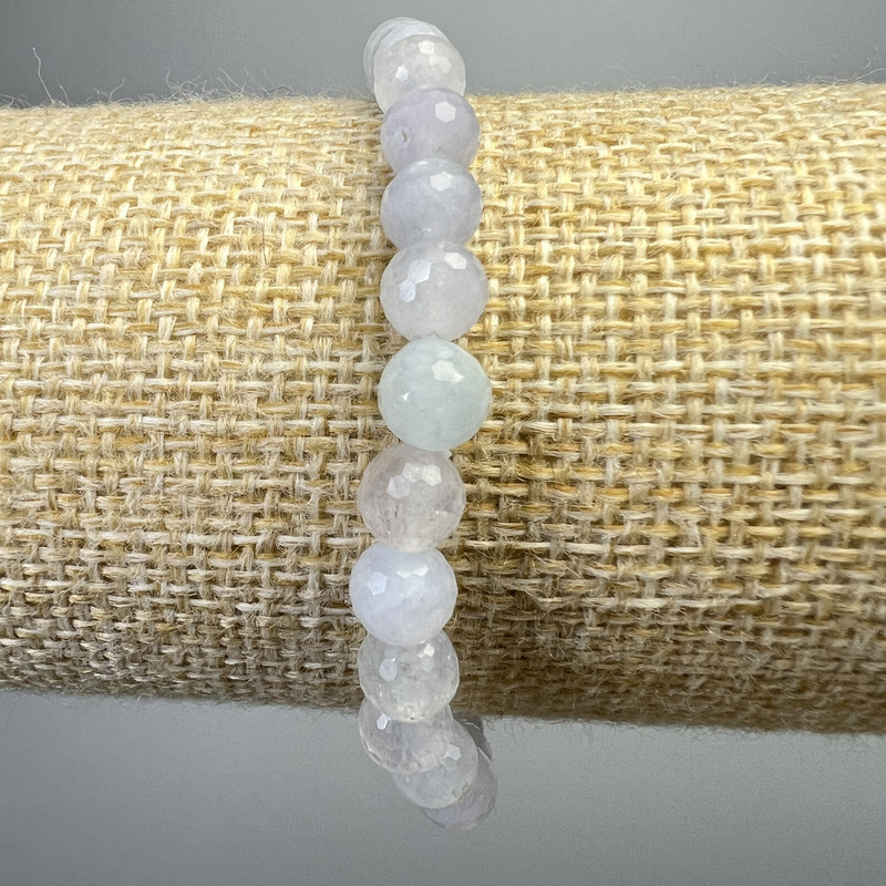 Aquamarine Bracelet with Natural Stone Faceted Bead, 6mm diameter, length 18cm adjustable (stretch)