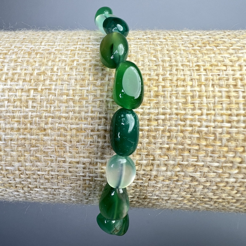 Bracelet Green Agate Natural Stone Beads, faceted, diameter 6x8mm±, length 18cm± (stretch)