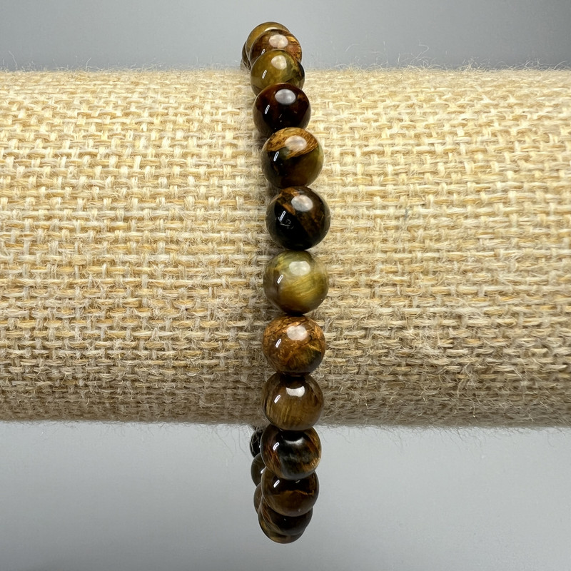 Bracelet Yellow Petersite natural stone smooth beads, 6.5mm diameter, length 18cm± (stretch)