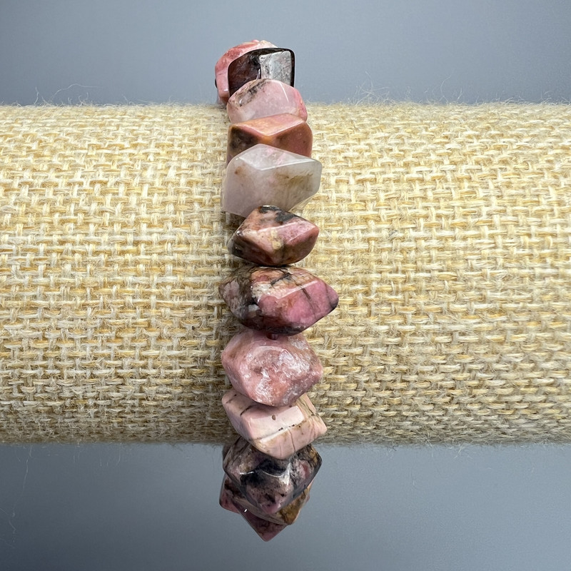 Rhodonite Bracelet, natural gemstone, faceted rondelle, diameter 10×7 mm, adjustable length 18 cm (stretch)