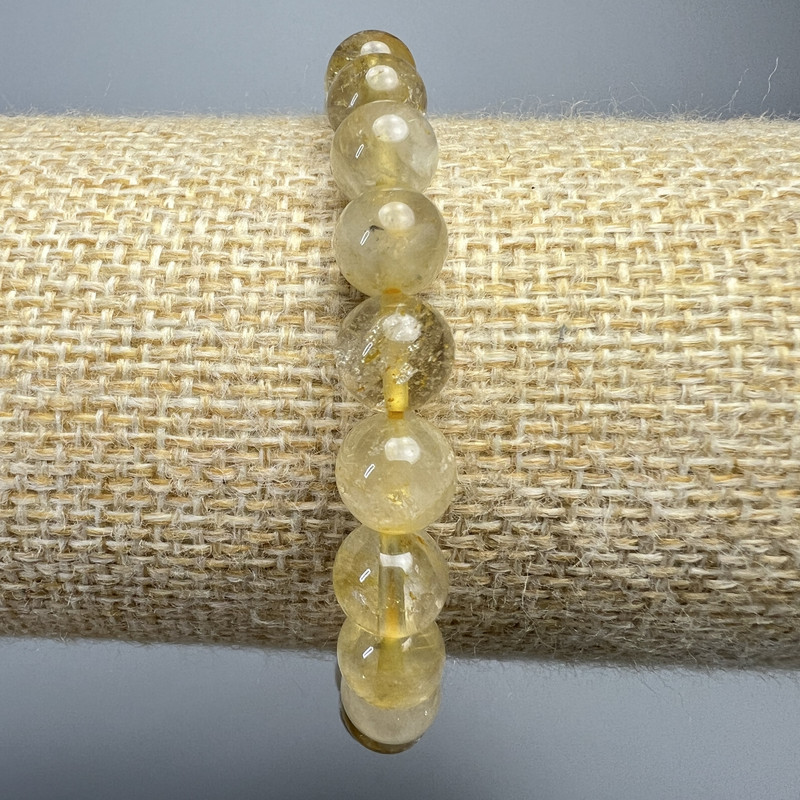 Rutilated Quartz Bracelet (Hair Quartz) natural stone smooth sphere, diameter 8mm±, length 18cm± (stretch)