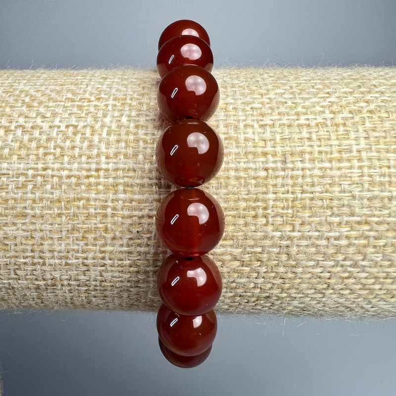 Carnelian Bracelet with Natural Stone Round Beads, 10mm diameter, 18cm length (stretch)