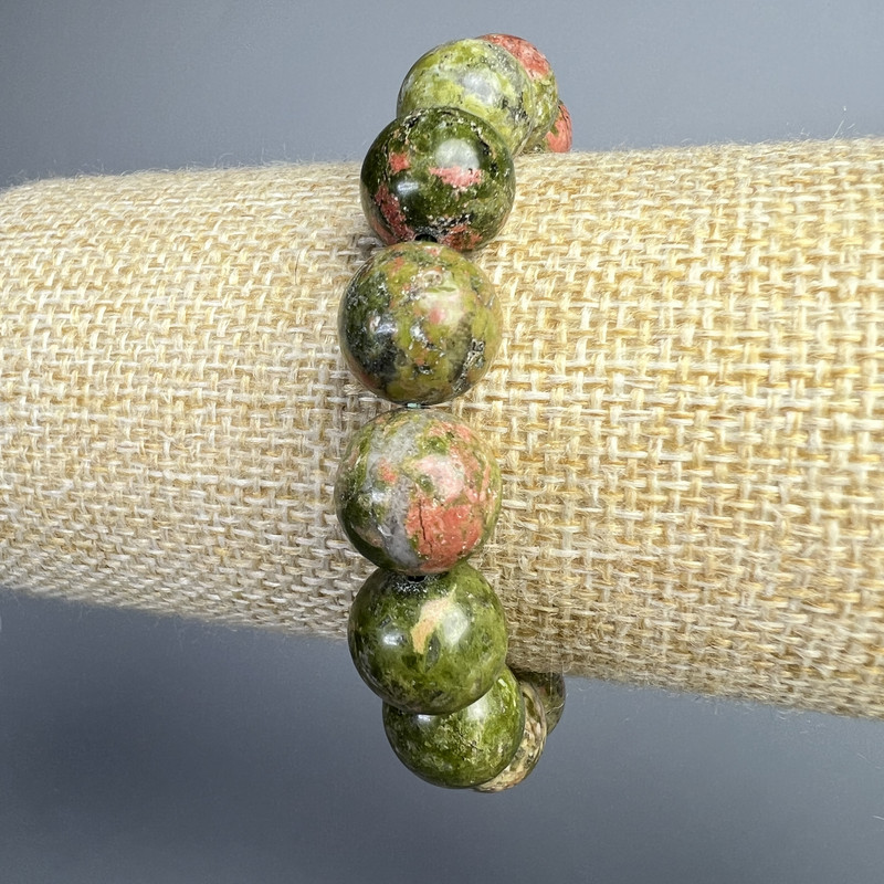 Jasper Hematite (Heliotrope) Natural Stone Bracelet with Smooth Beads, 12.5mm ±, Length 18cm ± (Stretch)