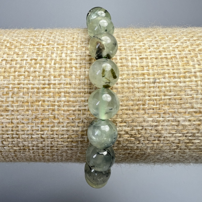 Bracelet Prehnite natural stone smooth ball, diameter 8mm+-, length 18cm+- (stretch)