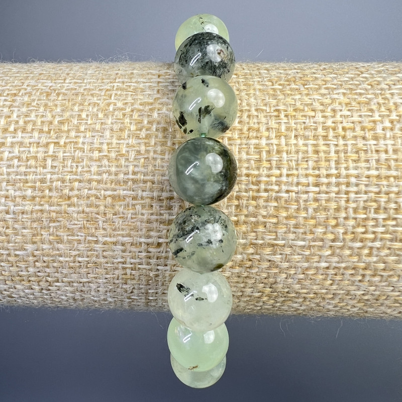 Bracelet Prehnite Natural Stone Smooth Bead, diameter 10mm±, length 18cm± (stretch)