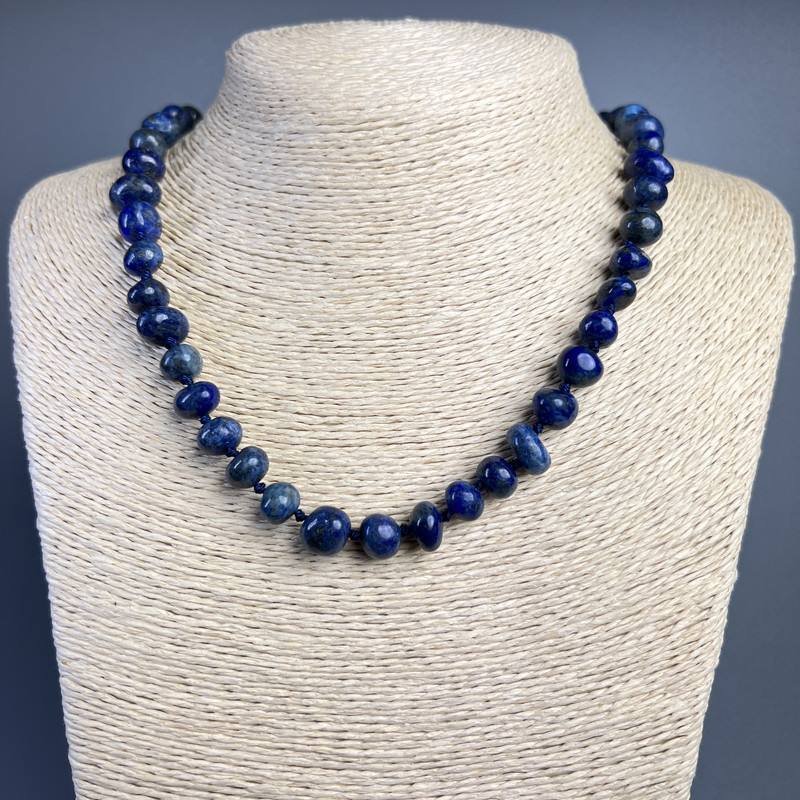 Lapis Lazuli Necklace Natural Stone Faceted Beads, 10x7 mm, ± diameter, about 50 cm length
