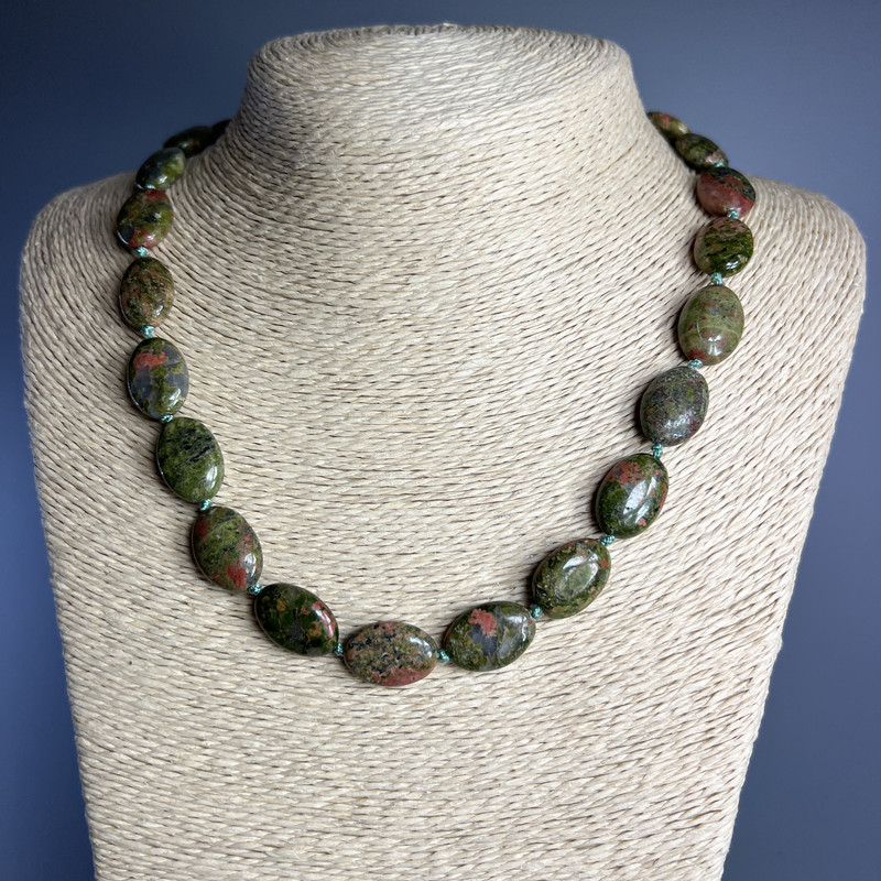 Jasper Hematite Geothroph natural stone oval beads 13×18×6 mm ±, length 49 cm ±