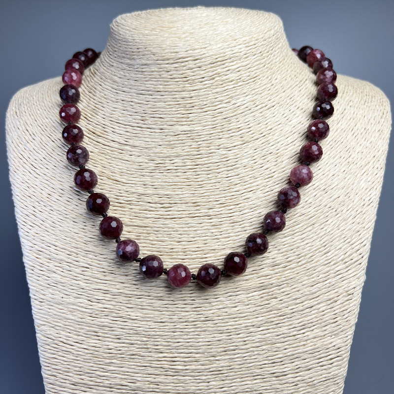 Rubellite Tourmaline Natural Stone, Faceted Bead Necklace, 10mm Dia. ±, 50cm Length ±