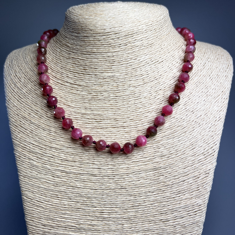 Necklace Turmaline Multicolor Faceted Bead, 8 mm diameter, length 49 cm ±