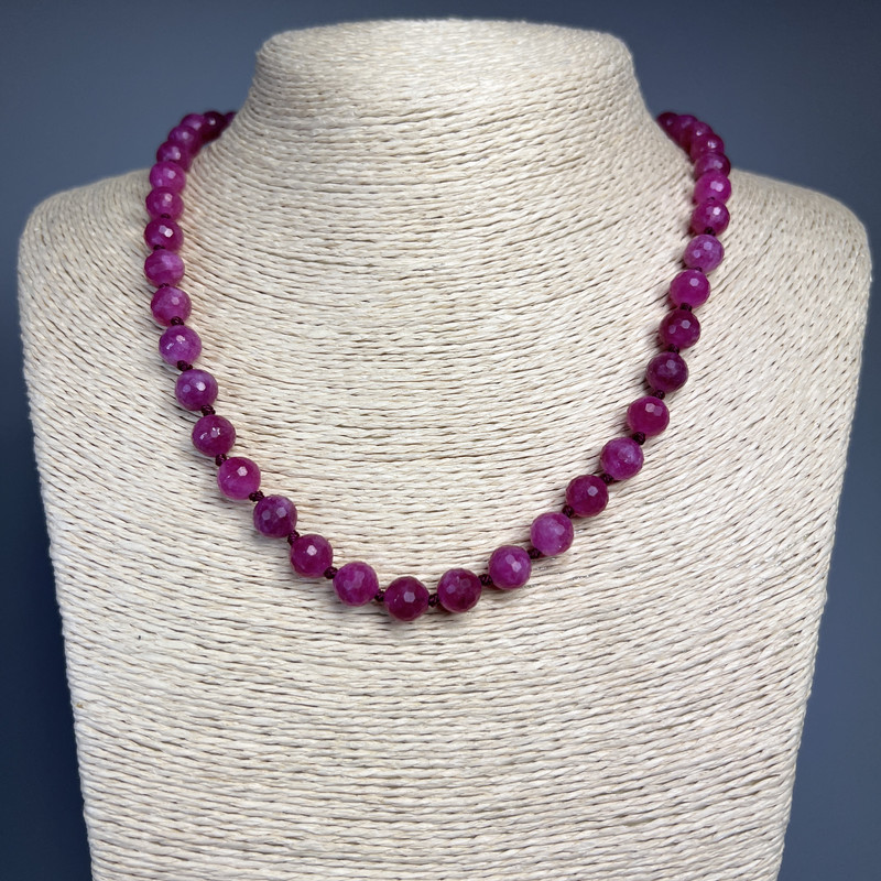 Maliniam Tourmaline Beads Necklace with faceted round beads 8mm diameter, length 50cm