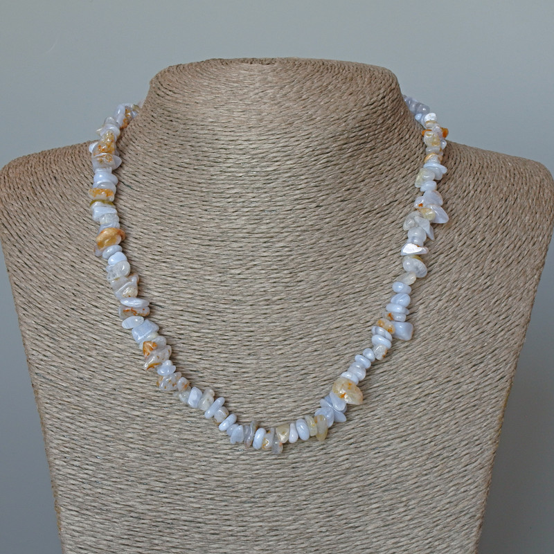 Blue Agate Necklace (Blue Chalcedony, Sapphire) Natural Stone Chip, 9x3 mm +/-, length 47 cm +